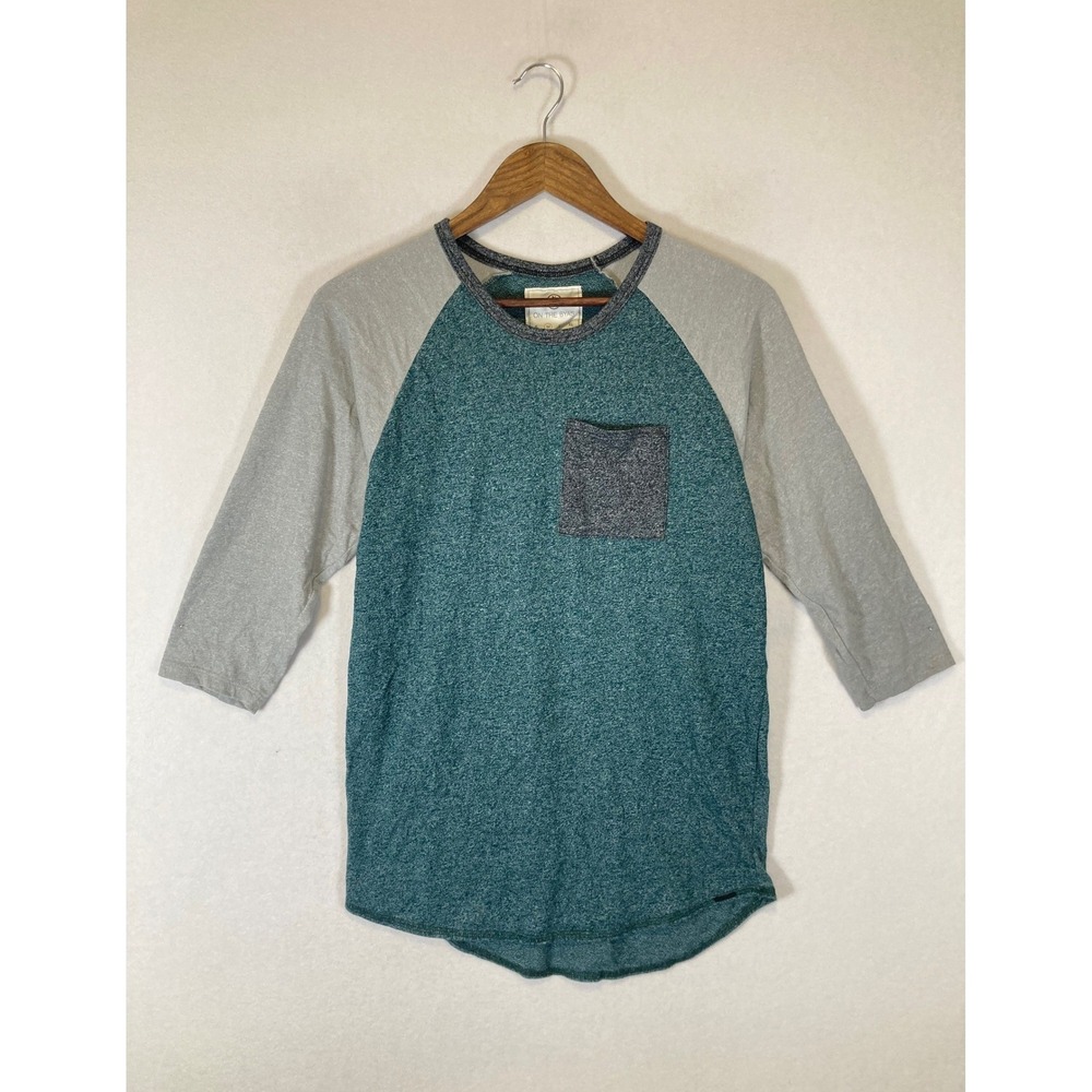 Skater Streetwear On The Byas‎ Mens Medium Teal Grey Raglan Pocket Baseball Tee